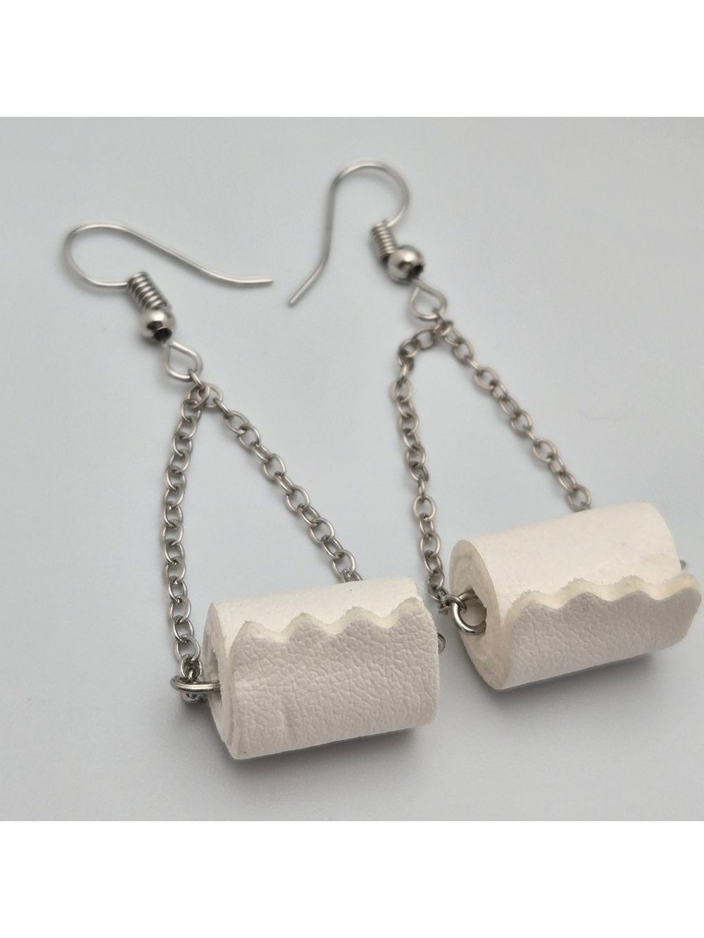 Handmade Toilet Paper Earrings 2.25" Funny Gag Gift Roll Dangle